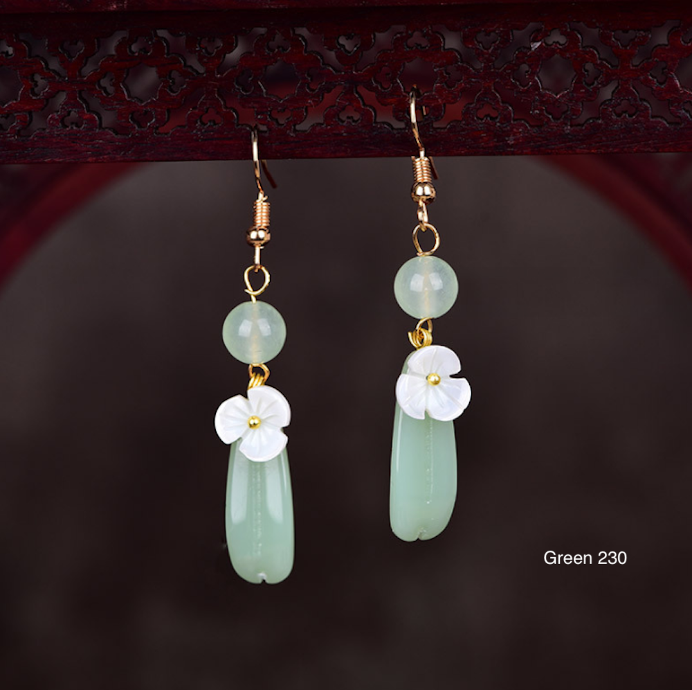 Vintage Green Jade Earrings Flower Long Dangle Earrings - Zealer