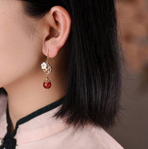 Vintage Red Agate Earrings Flower Short Dangle Earrings - Zealer